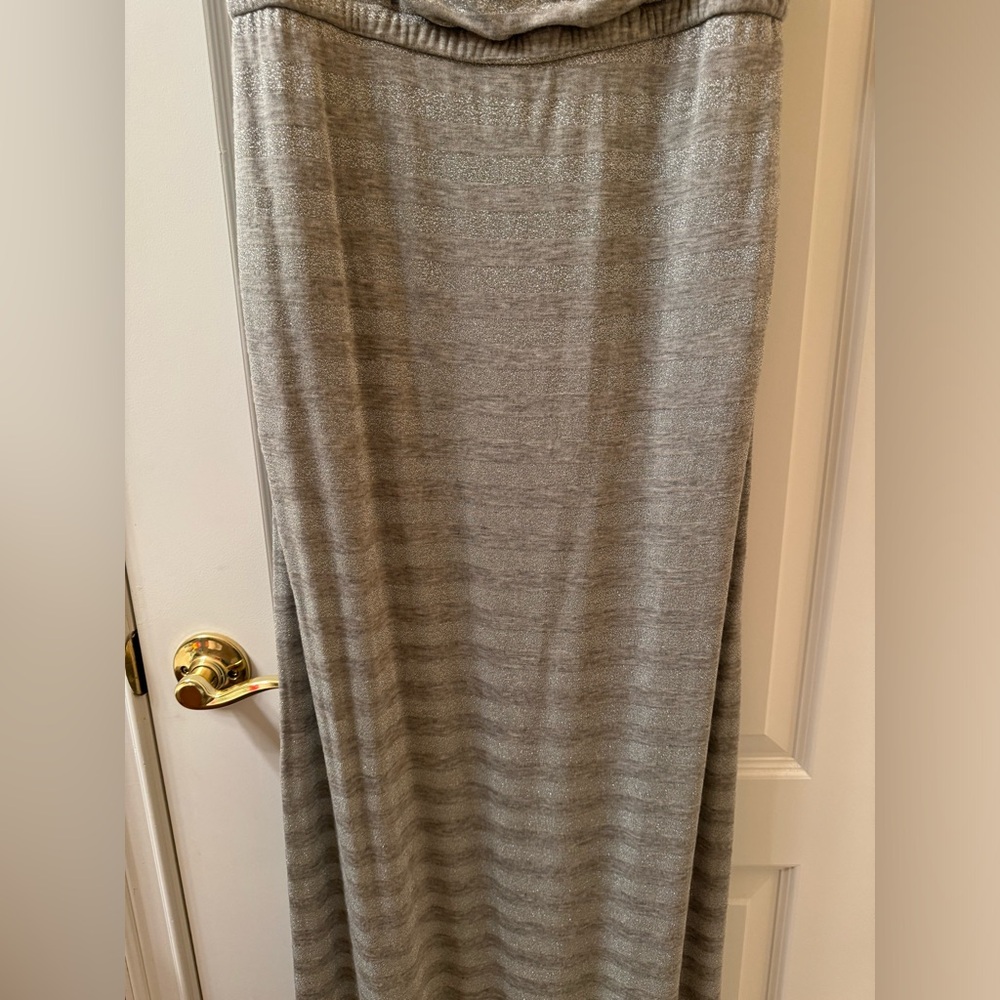 NWOT White House Black Market Gray Glitter Strapless Stripe Maxi Dress Size S - Picture 6 of 10